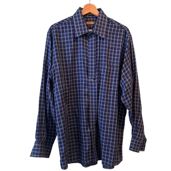 Men's MICHAEL Michael Kors Blue Plaid Button Down Shirt - Picture 6 of 6